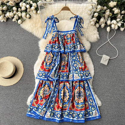 Vintage Spaghettiträger Süßes Sommer Boho-Kleid Damen Urlaubskleid P187