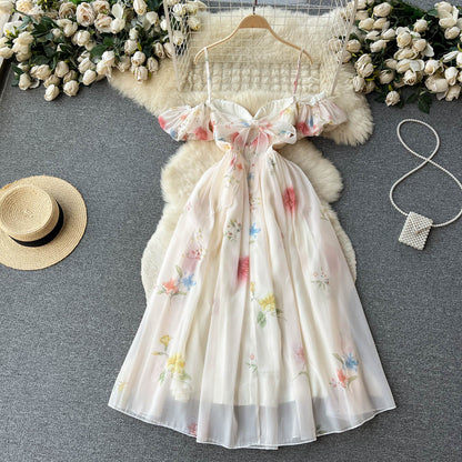 Sexy Spaghettiträger Blumenkleid Damen Urlaubskleid P195