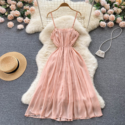 Sexy Spaghettiträger Sommer Blush Rosa Kleid Damen Urlaubskleid P168