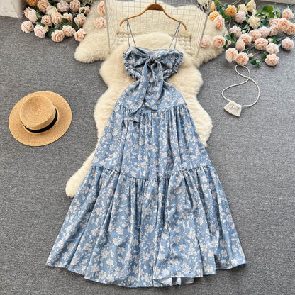 Vintage Spaghettiträger Blumenkleid Damen Urlaubskleid P185