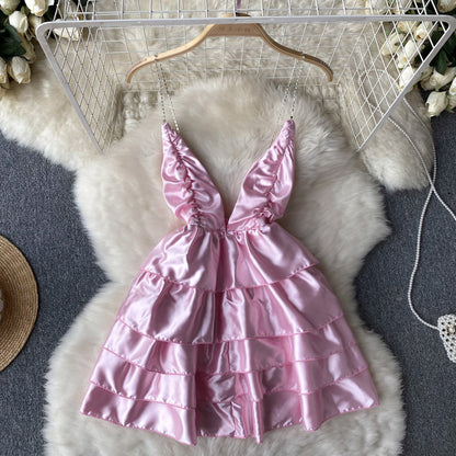 Sexy Spaghettiträger Rückenfreies Kurzes Sommerkleid Damen Urlaubskleid P160