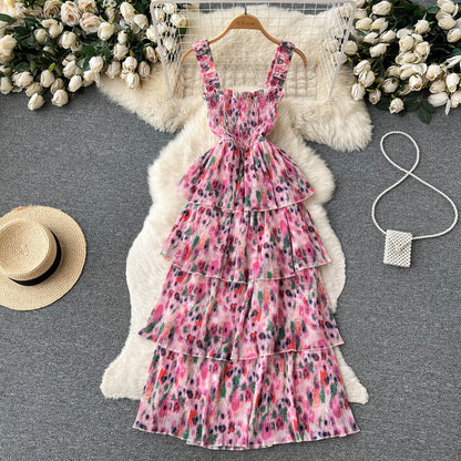 Sexy Träger Blumenkleid Lang Sommer Damen Urlaubskleid P212