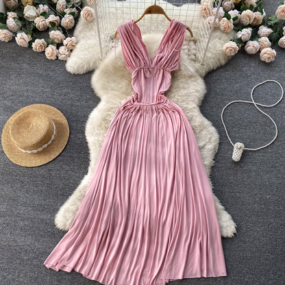 Süßes A-Linien-Kleid mit V-Ausschnitt, sommerliches böhmisches Kleid für Damen, P152