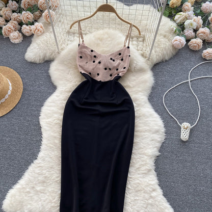 Sexy Straps Polka Dot Color Matching Dress Enges Damen-Urlaubskleid P211