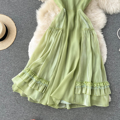 Süßes ärmelloses, rückenfreies mintgrünes Sommerkleid in A-Linie P242