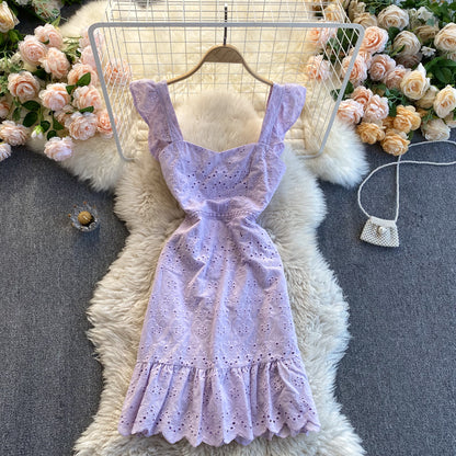 Sexy Träger Rüschen Spitzenkleid Damen Urlaubskleid P207