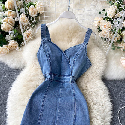 Cute Spaghetti Straps Denim Dress Women Dress P144 – PreppyDress