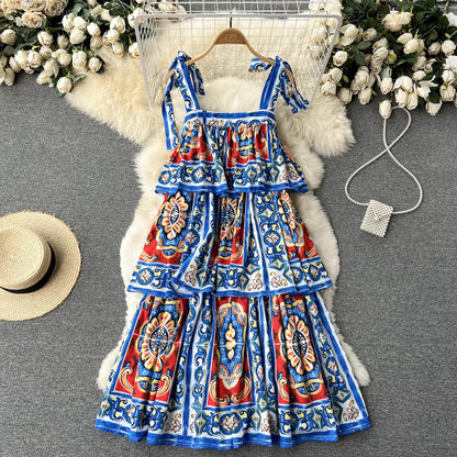 Vintage Spaghettiträger Süßes Sommer Boho-Kleid Damen Urlaubskleid P187
