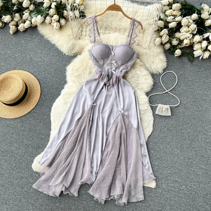 Robe sexy à fines bretelles en dentelle pour femme P202