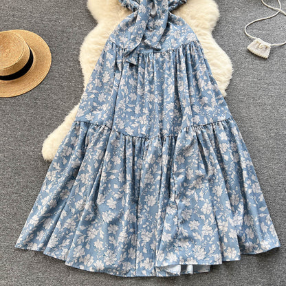 Vintage Spaghettiträger Blumenkleid Damen Urlaubskleid P185