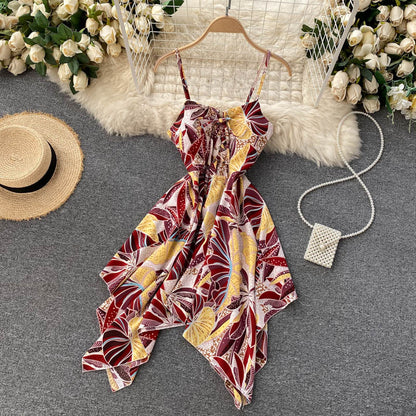 Sexy Spaghetti-Träger schulterfreies Sommerkleid Damen Blumen Feiertagskleid P162