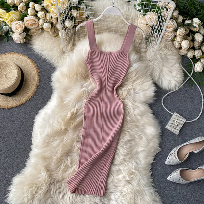 Sexy Spaghettiträger-Kleid Eng anliegendes Strickkleid Damen Urlaubskleid P171