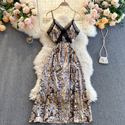 Niedliches ärmelloses A-Linien-Kleid mit Trägern und Rückenausschnitt für den Sommerurlaub, Schwarz P241