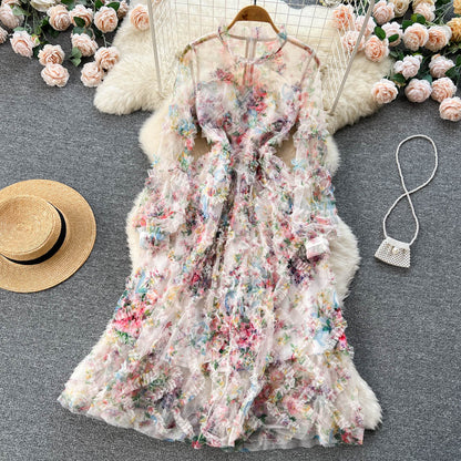 Süßes Langarm-Blumenkleid Damenkleid P109