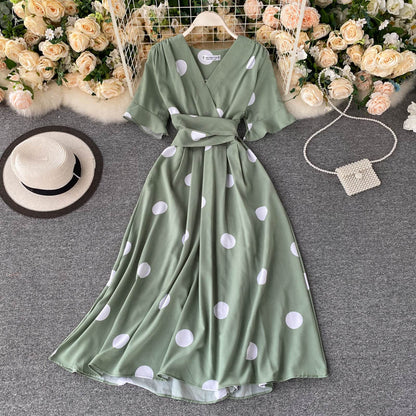 Robe d'été vintage à manches courtes pour femme P123