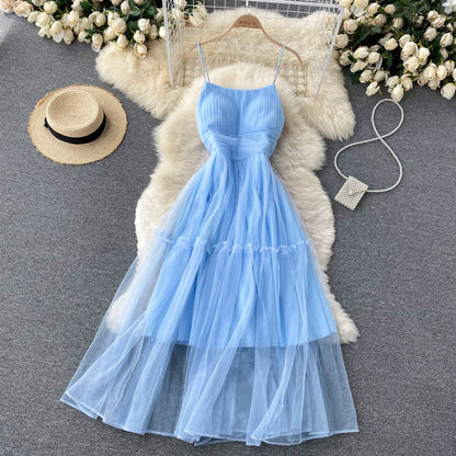 Sexy Trägertüll Rüschenkleid Damen Urlaubs-Kleid P209