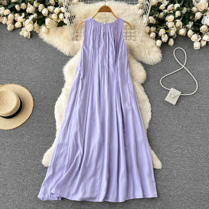 Einfaches Strandkleid mit Schaufelhals für den Sommer, Damen-Urlaubskleid P188