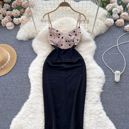Sexy Straps Polka Dot Color Matching Dress Enges Damen-Urlaubskleid P211