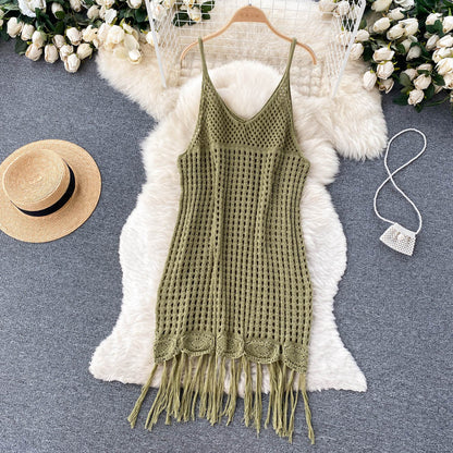 Sexy Spaghetti Straps Boho Resort Fringe Knit Dress Women Holiday Dres –  PreppyDress