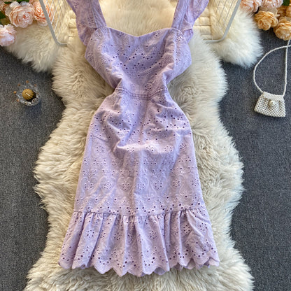 Sexy Träger Rüschen Spitzenkleid Damen Urlaubskleid P207