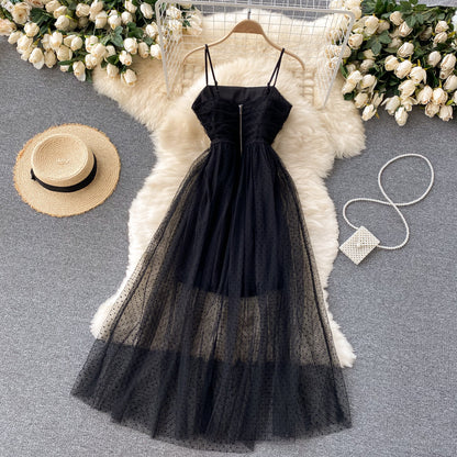 Sexy Trägertüllkleid Schwarz Damen Partykleid P208