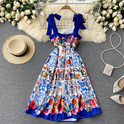 Vintage Träger Süßes Sommer-Boho-Kleid Damen Urlaubs-Kleid P200