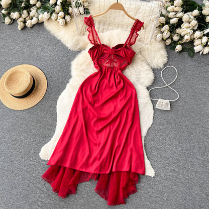 Robe sexy à fines bretelles en dentelle pour femme P202