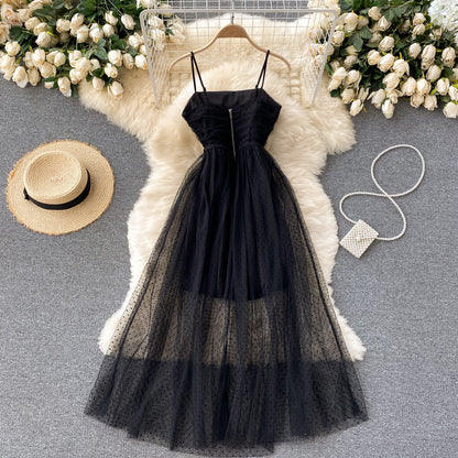 Sexy Trägertüllkleid Schwarz Damen Partykleid P208