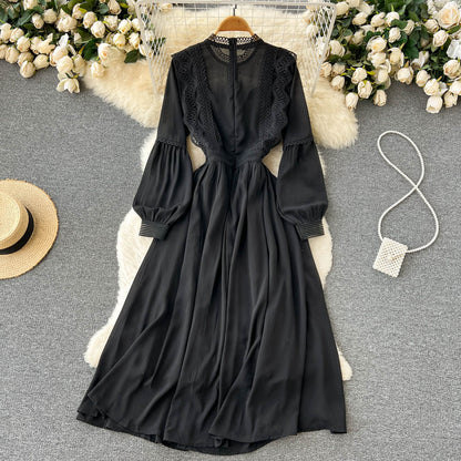 Einfaches, langärmliges Chiffon-Sommerkleid für Damen P114