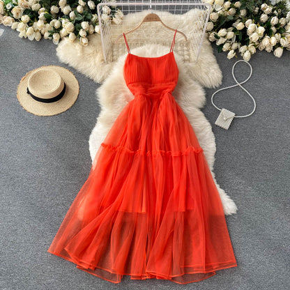 Sexy Trägertüll Rüschenkleid Damen Urlaubs-Kleid P209