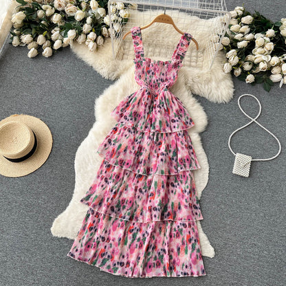 Sexy Träger Blumenkleid Lang Sommer Damen Urlaubskleid P212