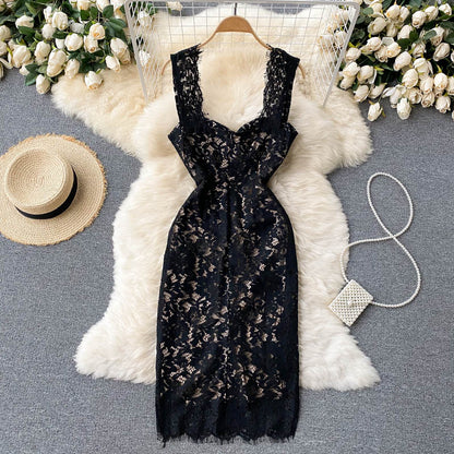 Sexy Spaghettiträger Sommer Spitzenkleid Damenkleid P126