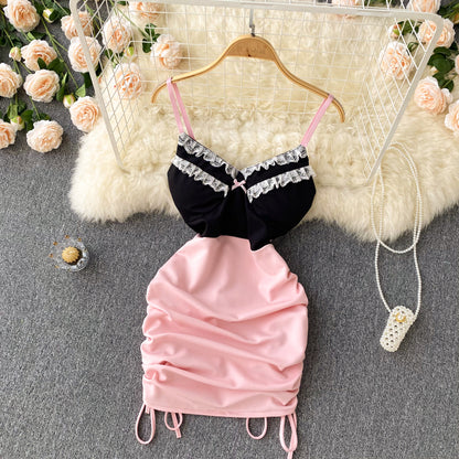 Sexy scheidenförmiges, ärmelloses, pinkfarbenes kurzes Sommerkleid P243