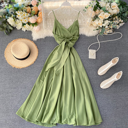 Elegantes langes Kleid Damen Sommerkleid Trägerkleid 082