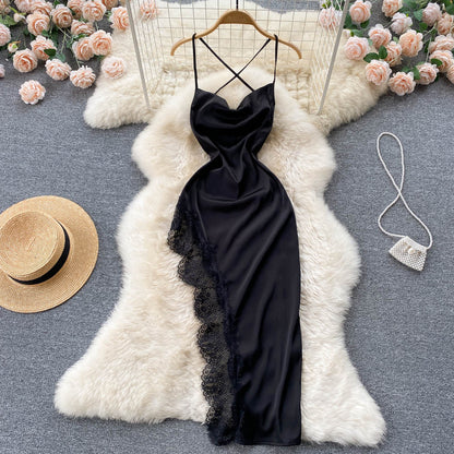 Sexy Spaghettiträger Sommer Spitzen High-Low-Kleid Damenkleid P127