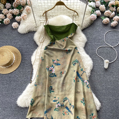 Einfaches Trägerkleid mit Blumenmuster für Damen, Urlaubskleid P183