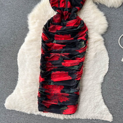 Robe Sexy à Bretelles Fines Florale pour Femme P142