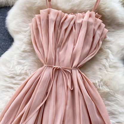 Sexy Spaghettiträger Sommer Blush Rosa Kleid Damen Urlaubskleid P168