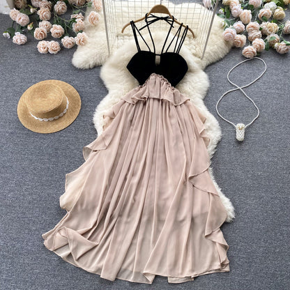 Sexy Spaghettiträger Rückenfreies Kleid Damen Sommer Urlaubskleid P157