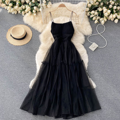 Sexy Trägertüll Rüschenkleid Damen Urlaubs-Kleid P209