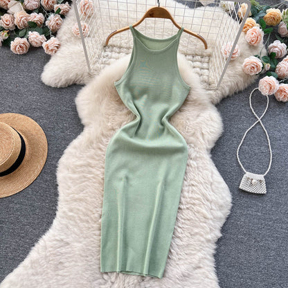 Sexy Spaghetti-Träger Eng anliegendes Strickkleid Damen Urlaubskleid P172