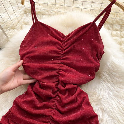 Sexy Spaghetti Straps Red Tight Dress Women Holiday Dress P194