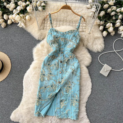 Sexy Spaghettiträger Sommerkleid mit Blumenmuster Damen Urlaubs-Kleid P169