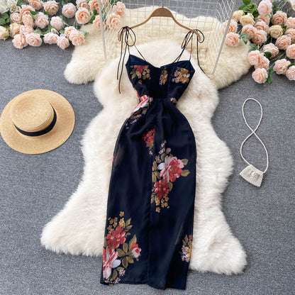 Sexy Spaghettiträger Blumenkleid Sommer Damen Urlaubskleid P214
