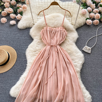 Sexy Spaghettiträger Sommer Blush Rosa Kleid Damen Urlaubskleid P168