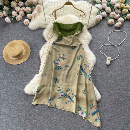 Einfaches Trägerkleid mit Blumenmuster für Damen, Urlaubskleid P183