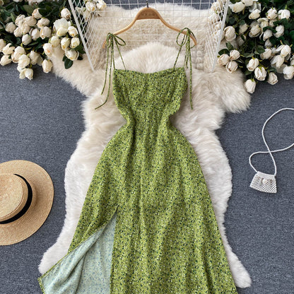 Süßes Spaghetti-Träger Kurzes Blumenkleid Damen Kleid P139