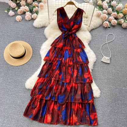 Süßes Sommerkleid mit V-Ausschnitt und Blumenmuster für Damen, Urlaubskleid P174