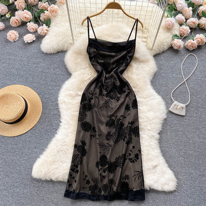 Enges, schwarzes Spitzenkleid für Damen, Sommer-Urlaubskleid P223