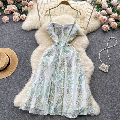 Sexy A-Linie Spaghetti-Träger Blumenkleid Damen Abendkleid P150